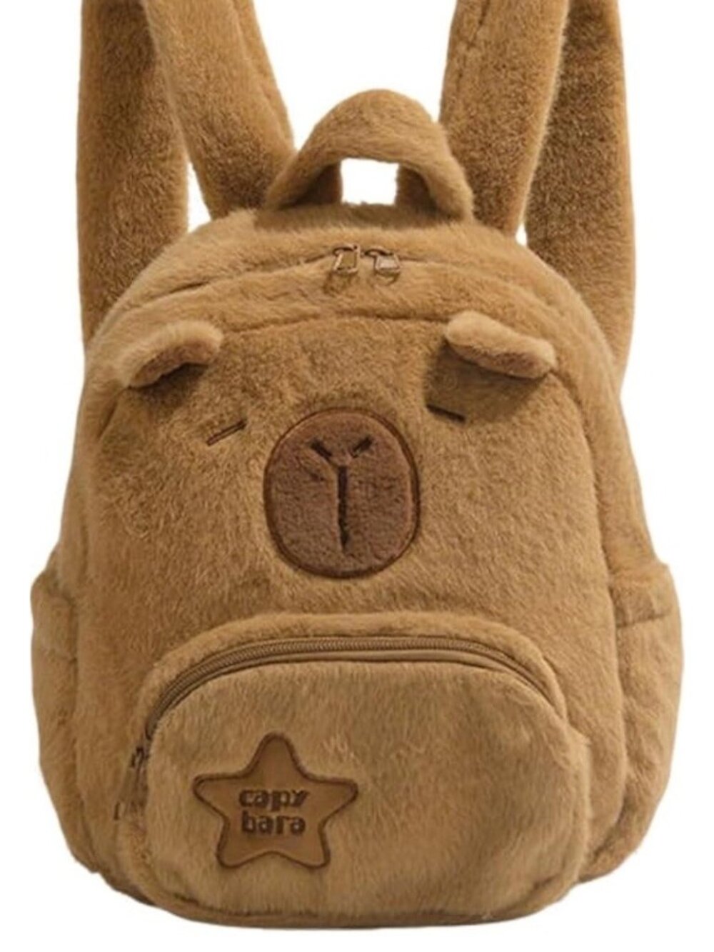 Capybara Faux Fur Plush Brown Animal Kids Small Travel Scool Backpack New